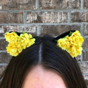 Yellow Floral Cat Ear Headband